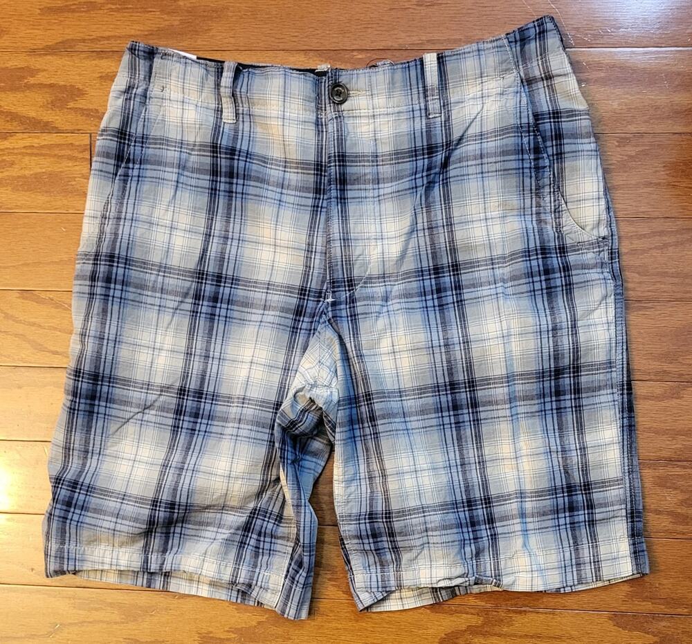 Banana Republic Blue Plaid Chino Shorts Men Size 34 100% Cotton